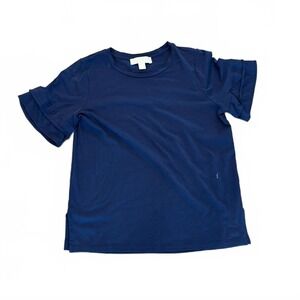Stylish Navy Ruffle Sleeve Top by Michael Kors Medium